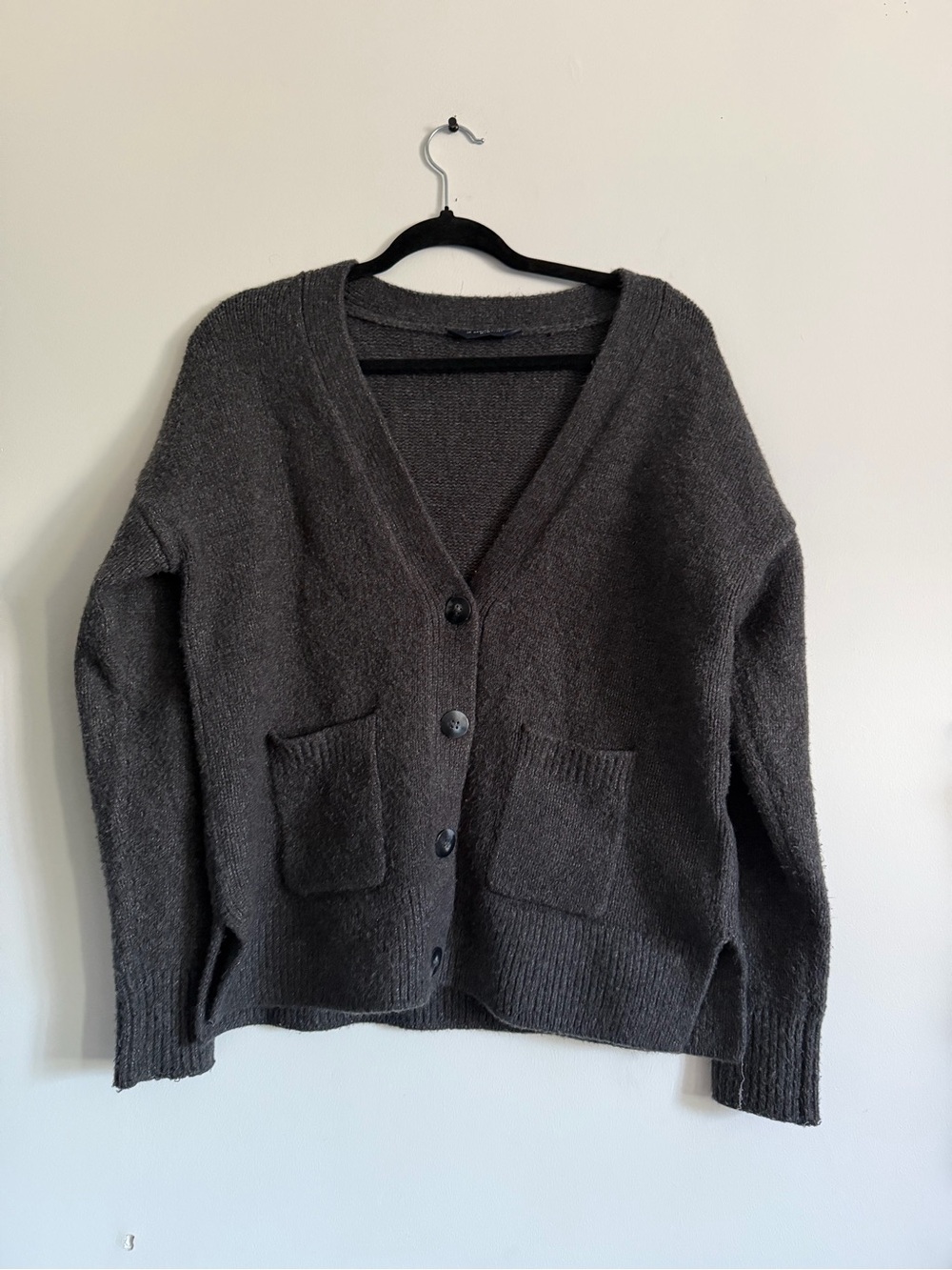 Charcoal V-Neck Button Cardigan Sweater - Medium